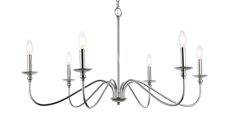 Elegant Lighting LD5006D36PN Six Lights Chandelier, Polished Nickel