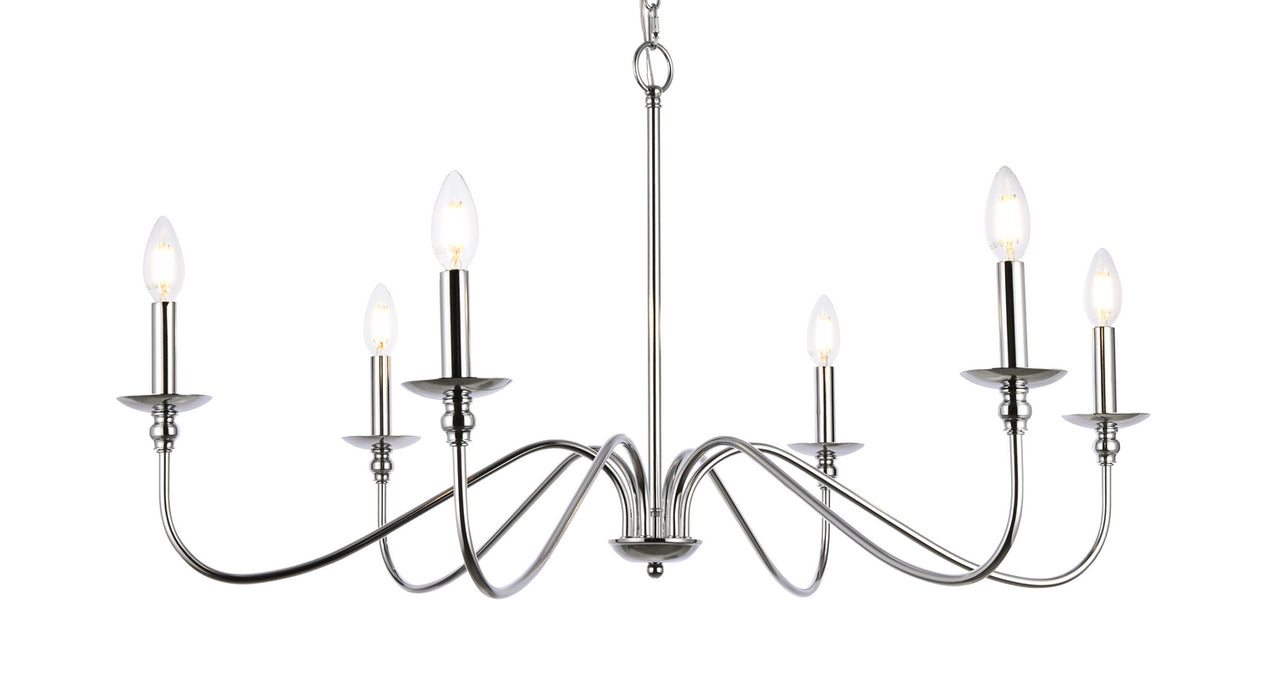 Elegant Lighting LD5006D36PN Six Lights Chandelier, Polished Nickel