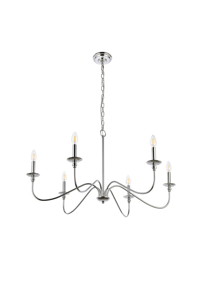 Elegant Lighting LD5006D36PN Six Lights Chandelier, Polished Nickel