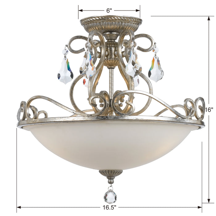Crystorama 5010-OS-CL-S Three Light Semi Flush Mount, Olde Silver