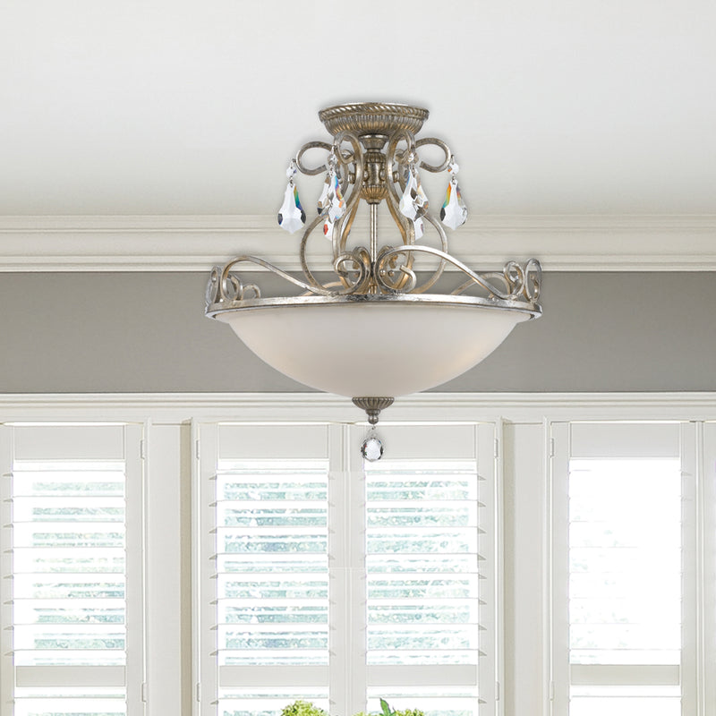 Crystorama 5010-OS-CL-S Three Light Semi Flush Mount, Olde Silver