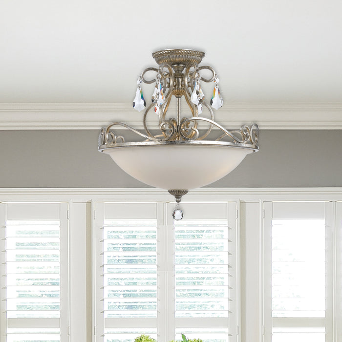Crystorama 5010-OS-CL-S Three Light Semi Flush Mount, Olde Silver