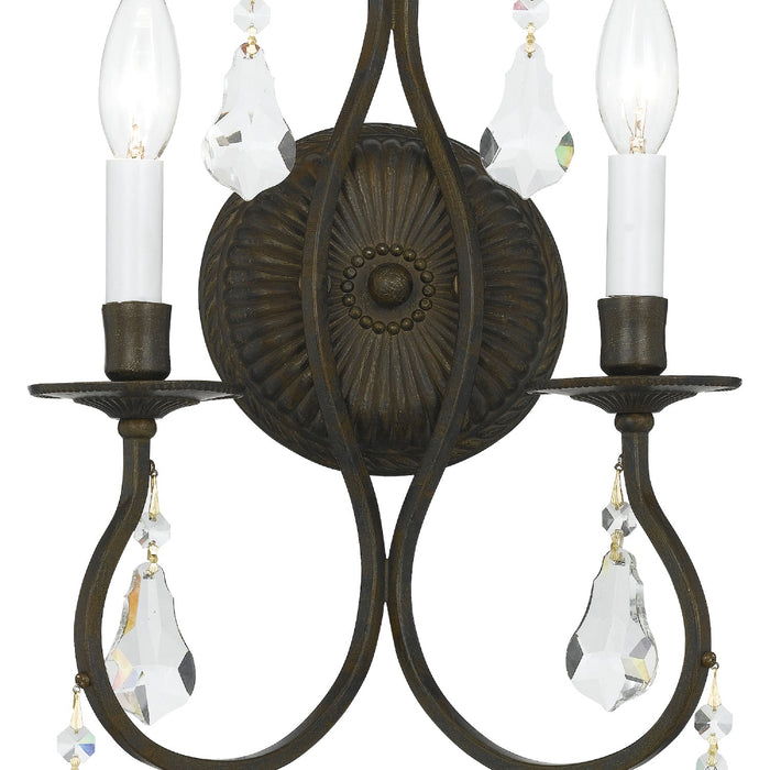 Crystorama 5012-EB-CL-S Two Light Wall Sconce, English Bronze