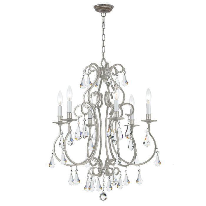 Crystorama 5016-OS-CL-S Six Light Chandelier, Olde Silver