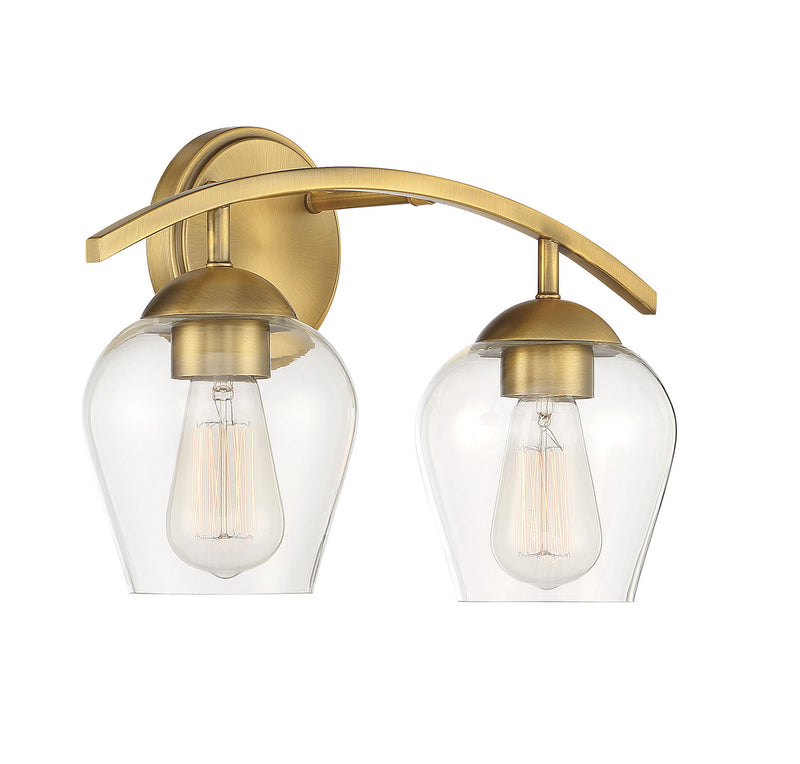 Meridian M80031NB Two Light Bathroom Vanity Light, Natural Brass