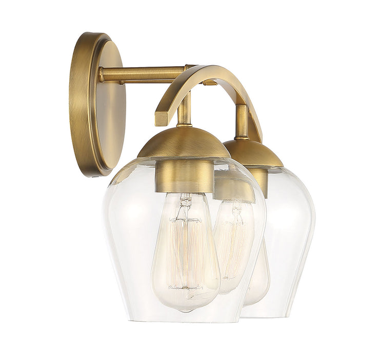 Meridian M80031NB Two Light Bathroom Vanity Light, Natural Brass