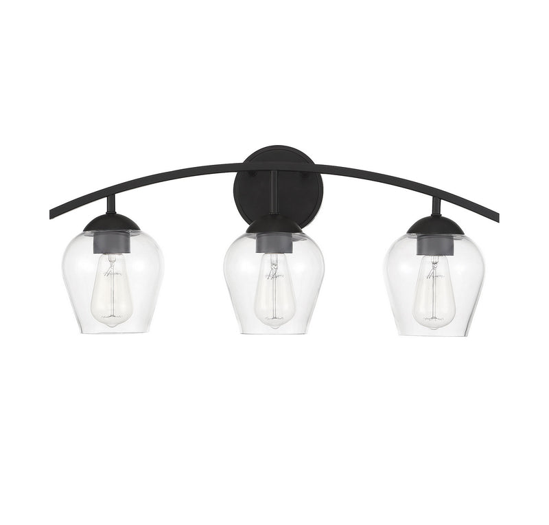Meridian M80032MBK Three Light Bathroom Vanity Light, Matte Black