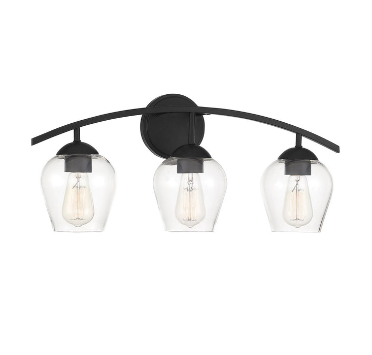 Meridian M80032MBK Three Light Bathroom Vanity Light, Matte Black