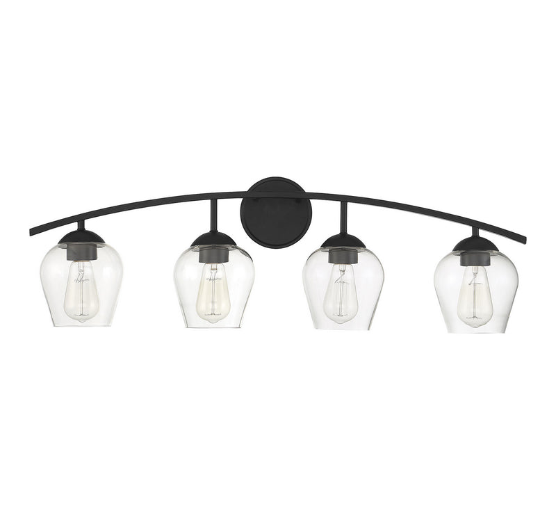 Meridian M80033MBK Four Light Bathroom Vanity Light, Matte Black