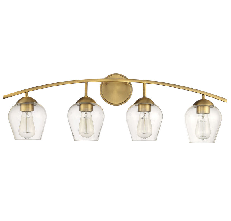 Meridian M80033NB Four Light Bathroom Vanity Light, Natural Brass