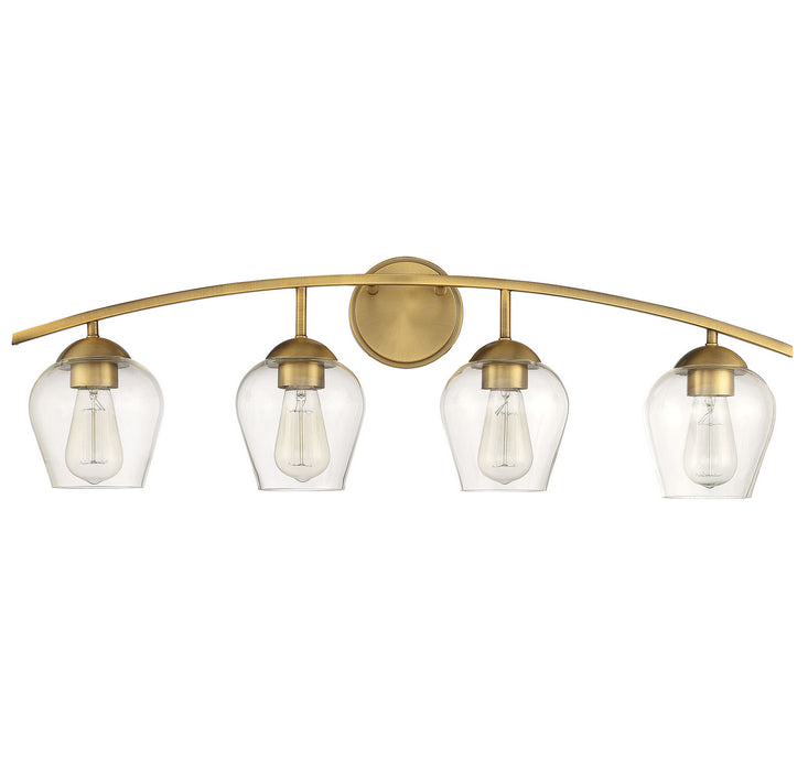 Meridian M80033NB Four Light Bathroom Vanity Light, Natural Brass