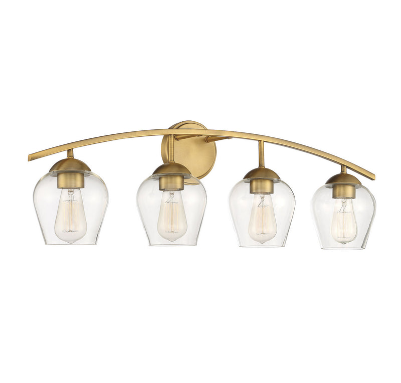 Meridian M80033NB Four Light Bathroom Vanity Light, Natural Brass