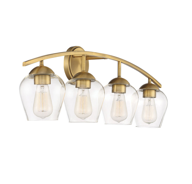 Meridian M80033NB Four Light Bathroom Vanity Light, Natural Brass