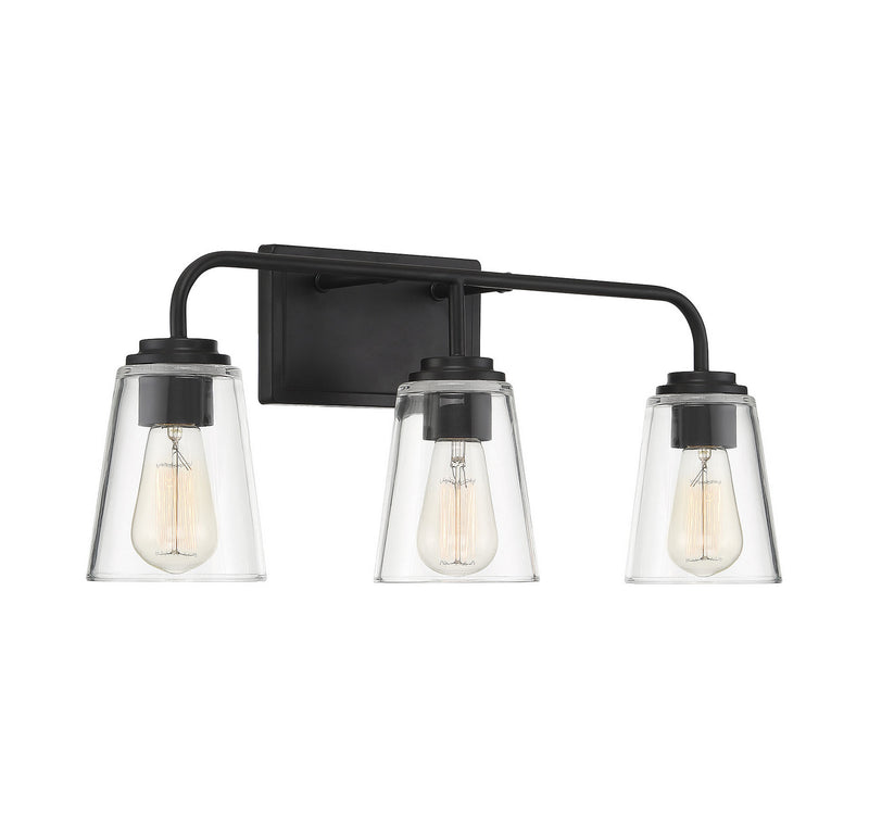 Meridian M80044MBK Three Light Bathroom Vanity Light, Matte Black