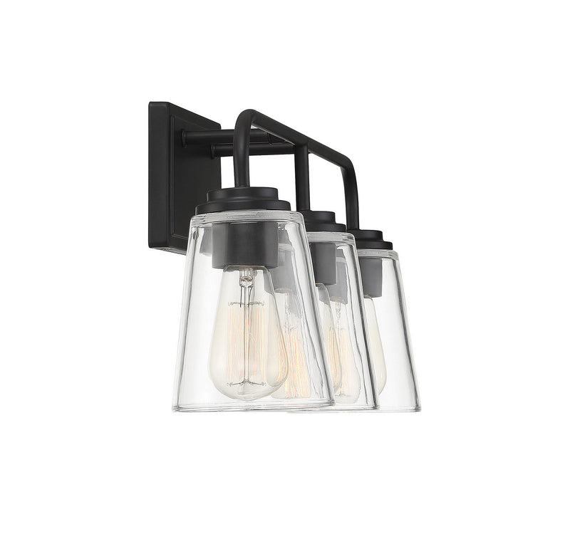 Meridian M80044MBK Three Light Bathroom Vanity Light, Matte Black