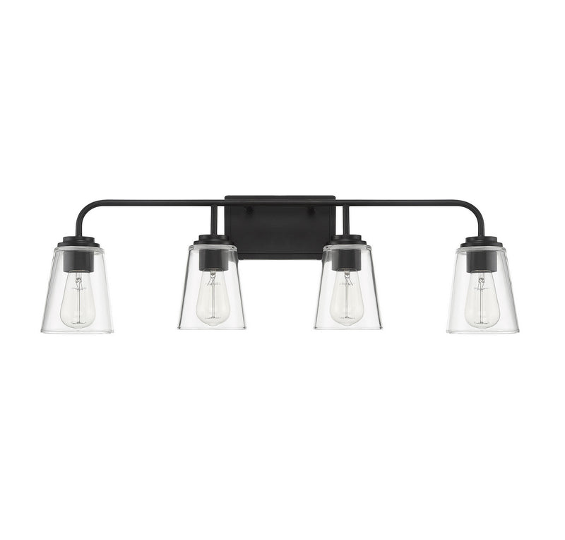 Meridian M80045MBK Four Light Bathroom Vanity Light, Matte Black