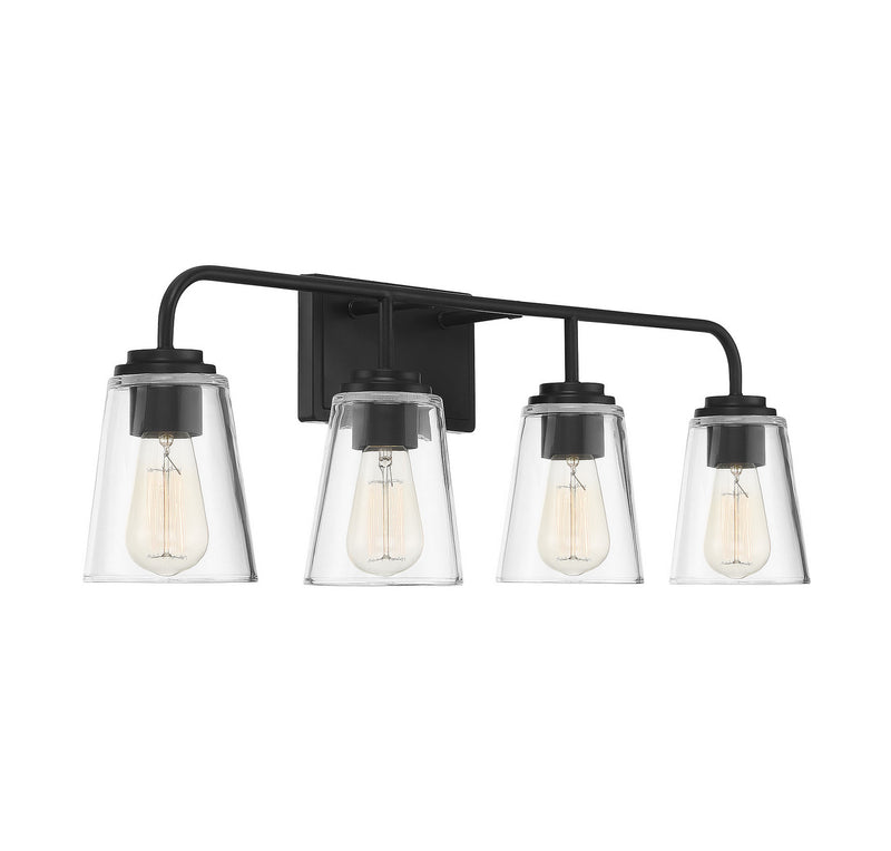 Meridian M80045MBK Four Light Bathroom Vanity Light, Matte Black