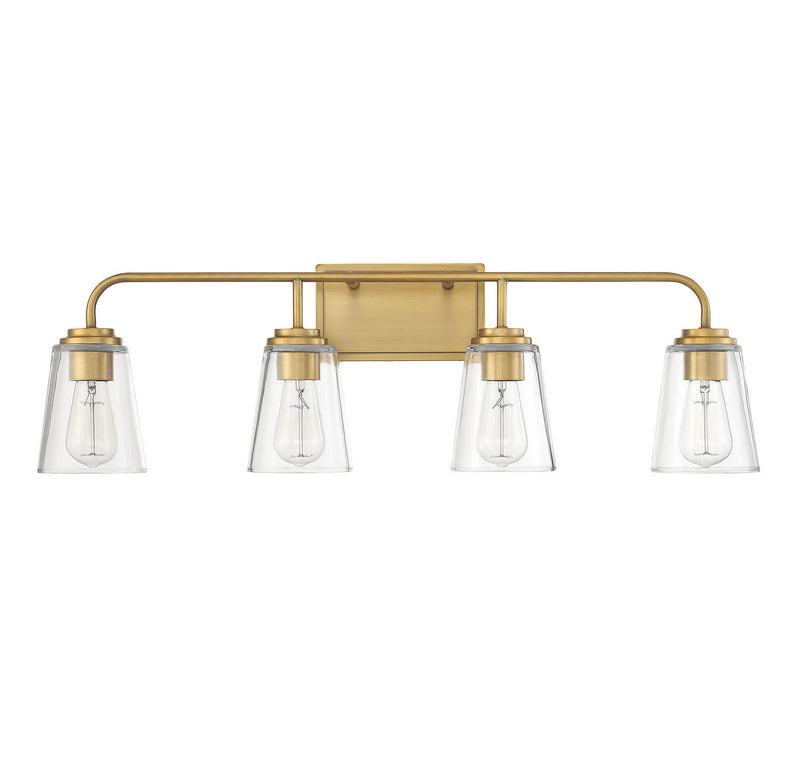 Meridian M80045NB Four Light Bathroom Vanity Light, Natural Brass
