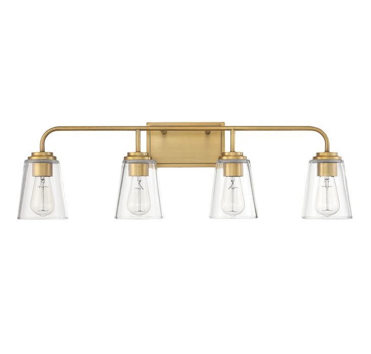 Meridian M80045NB Four Light Bathroom Vanity Light, Natural Brass