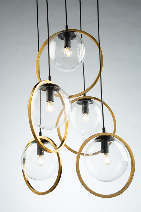 Artcraft AC10895VB Five Light Pendant, Black & Vintage Brass