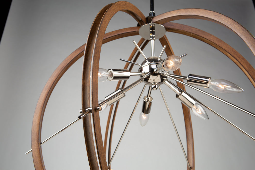 Artcraft AC11556PN Six Light Semi Flush Mount, Faux Wood & Polished Nickel