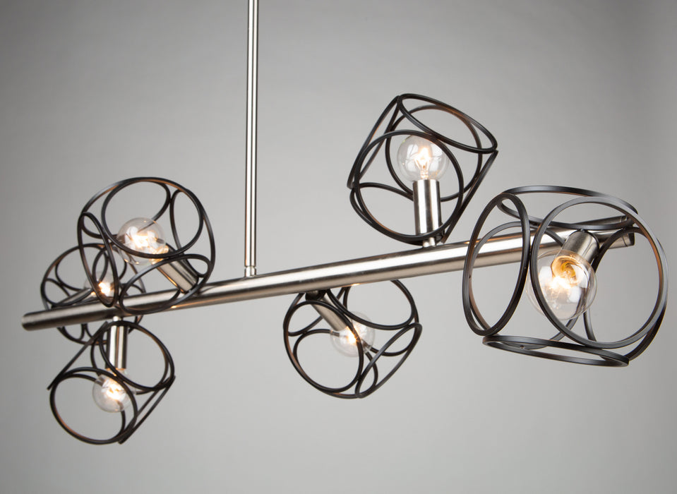 Artcraft AC11567NB Six Light Island Pendant, Matte Black & Satin Nickel