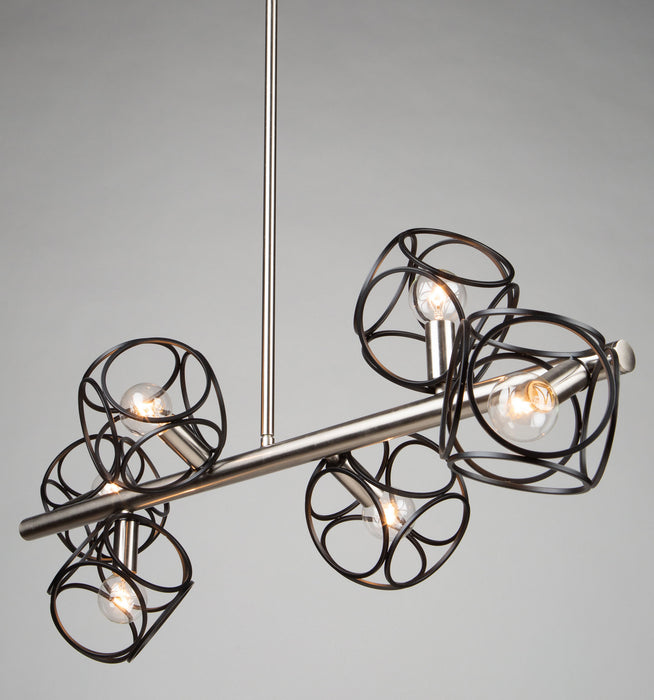 Artcraft AC11567NB Six Light Island Pendant, Matte Black & Satin Nickel