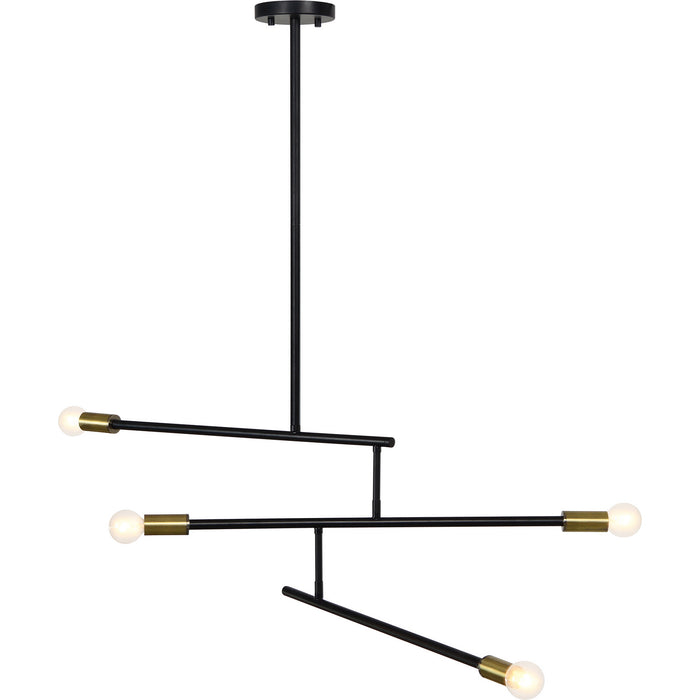 Renwil LPC4255 Four Light Ceiling Fixture, Matte Black, Antique Brass