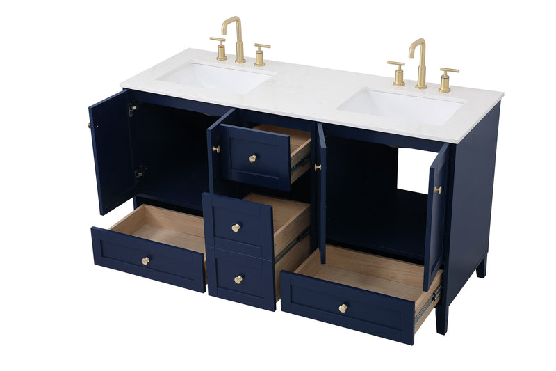 Elegant Lighting VF18060DBL Double Bathroom Vanity, Blue
