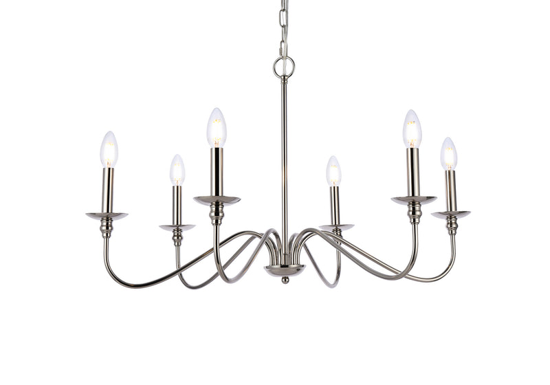 Elegant Lighting LD5056D30PN Six Light Chandelier, Polished Nickel