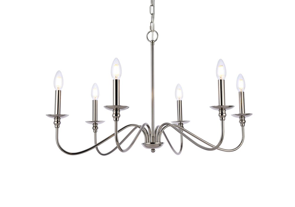 Elegant Lighting LD5056D30PN Six Light Chandelier, Polished Nickel