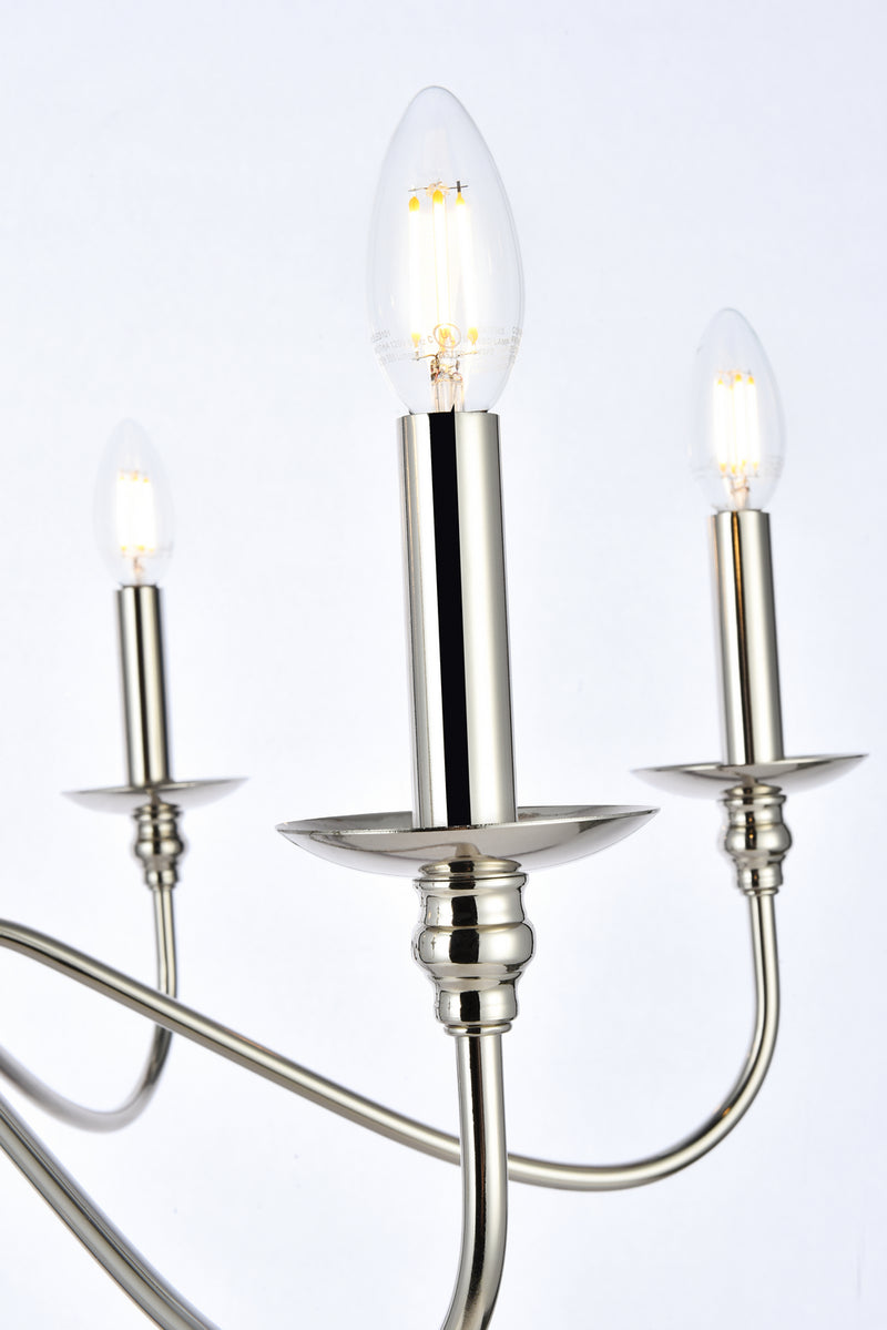 Elegant Lighting LD5056D30PN Six Light Chandelier, Polished Nickel