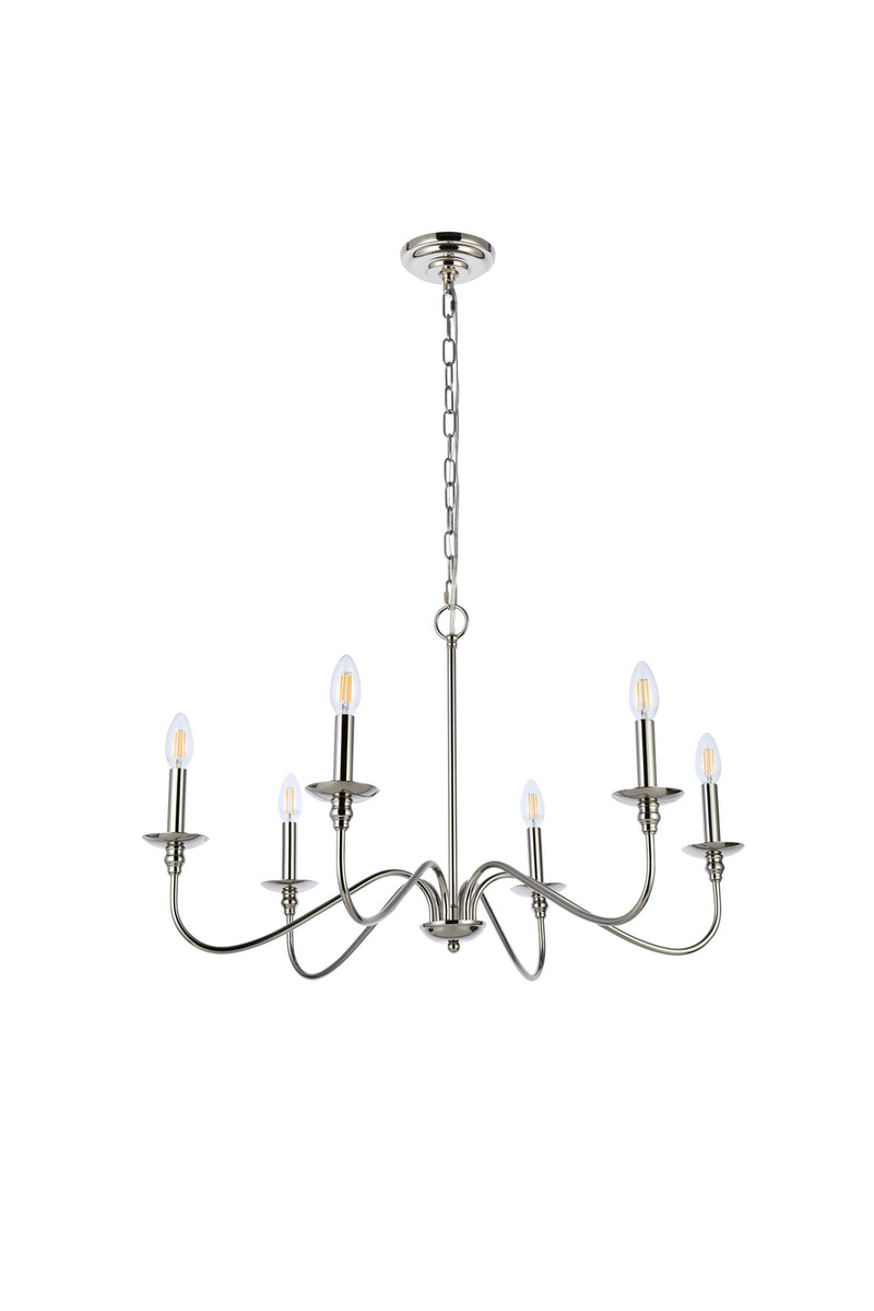Elegant Lighting LD5056D30PN Six Light Chandelier, Polished Nickel