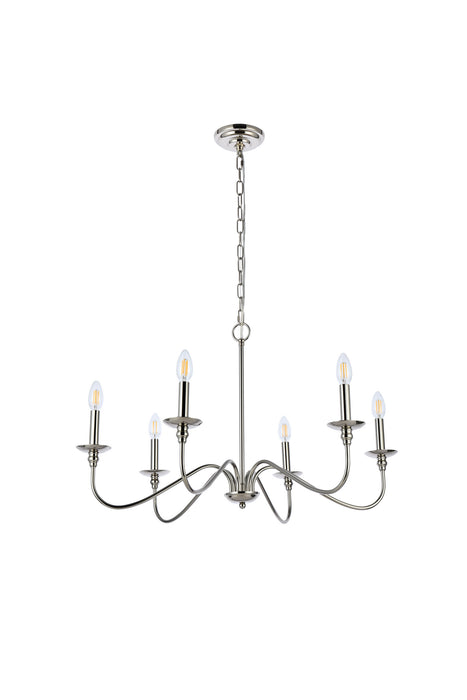 Elegant Lighting LD5056D30PN Six Light Chandelier, Polished Nickel
