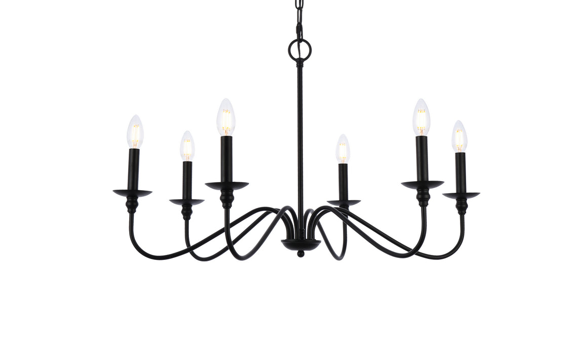 Elegant Lighting LD5056D30MB Six Light Chandelier, Matte Black