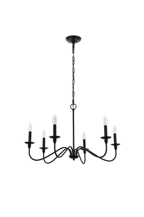 Elegant Lighting LD5056D30MB Six Light Chandelier, Matte Black