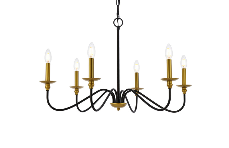 Elegant Lighting LD5056D30BRB Six Light Chandelier, brass