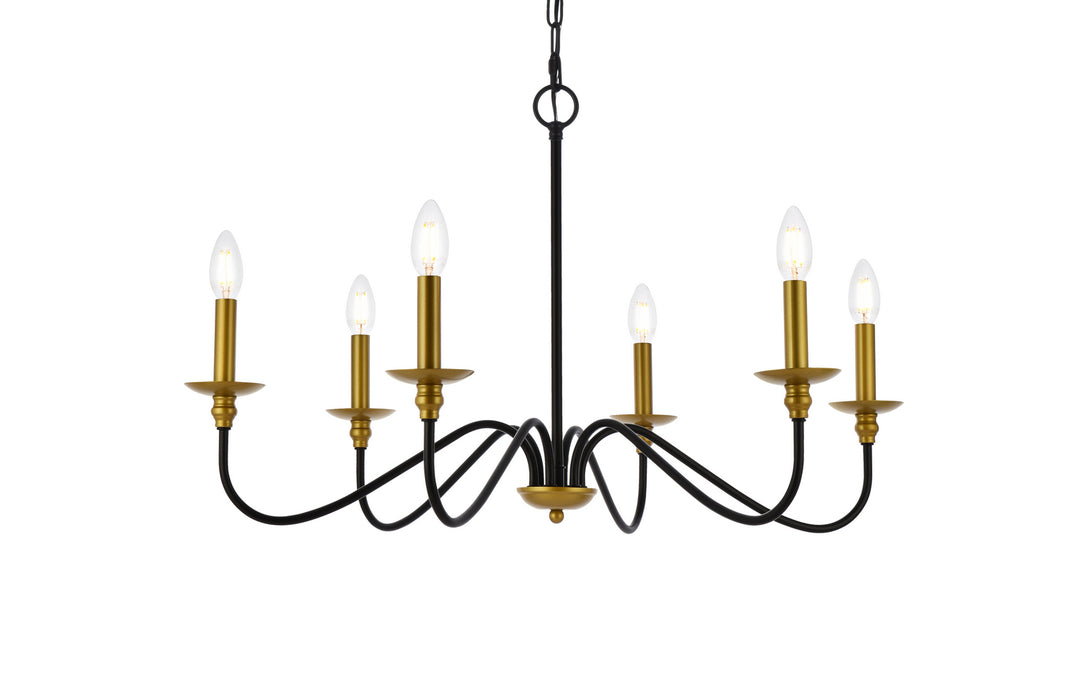 Elegant Lighting LD5056D30BRB Six Light Chandelier, brass