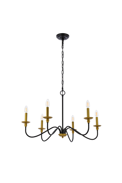 Elegant Lighting LD5056D30BRB Six Light Chandelier, brass