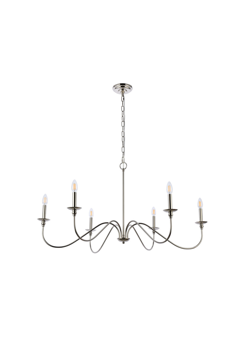 Elegant Lighting LD5056D42PN Six Light Chandelier, Polished Nickel