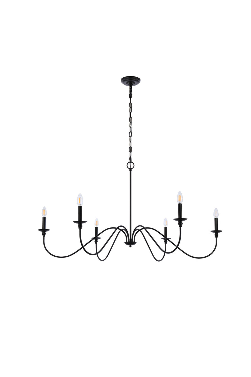 Elegant Lighting LD5056D48MB Six Light Chandelier, Matte Black