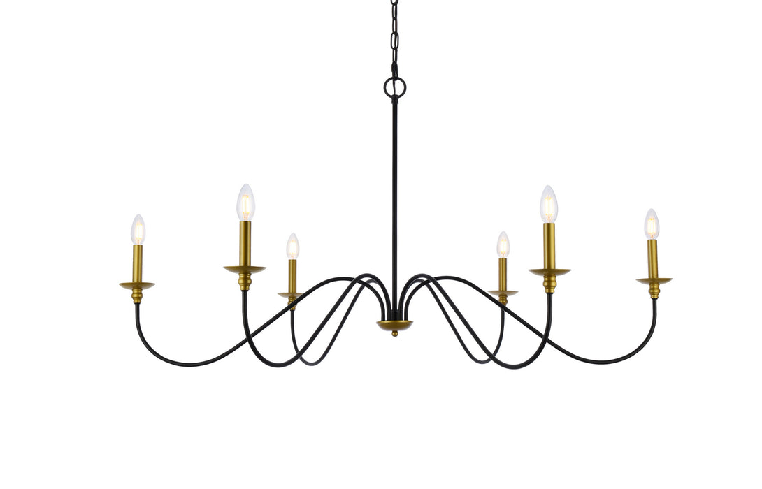 Elegant Lighting LD5056D48BRB Six Light Chandelier, brass