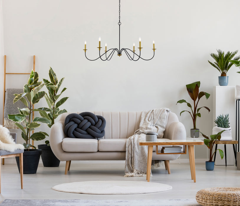 Elegant Lighting LD5056D48BRB Six Light Chandelier, brass