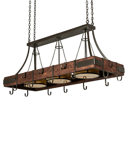 Meyda Tiffany 229227 Three Light Pot Rack, Red Mahogany On Pine