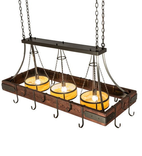 Meyda Tiffany 229227 Three Light Pot Rack, Red Mahogany On Pine