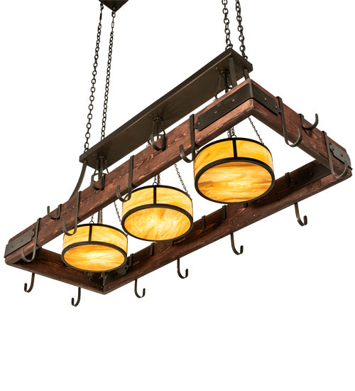 Meyda Tiffany 229227 Three Light Pot Rack, Red Mahogany On Pine