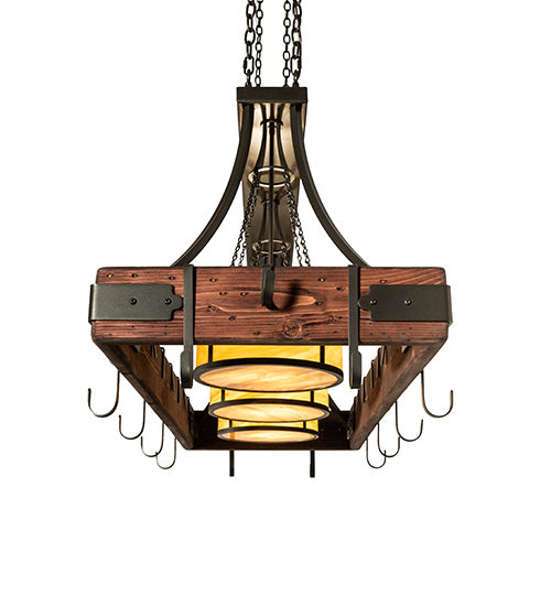 Meyda Tiffany 229227 Three Light Pot Rack, Red Mahogany On Pine