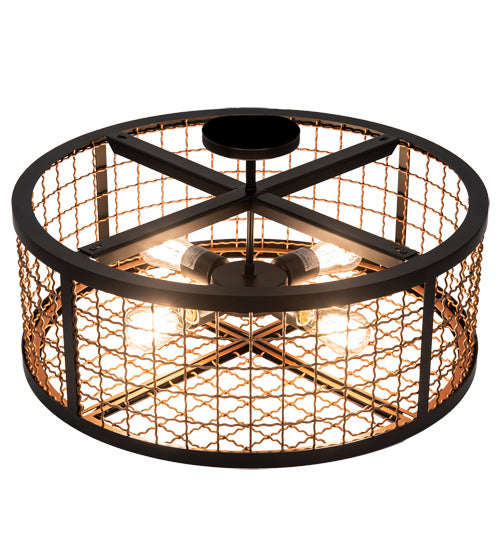 Meyda Tiffany 230967 LED Semi Flush Mount, Flat Black And Metallic Bronze