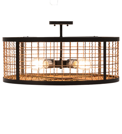 Meyda Tiffany 230967 LED Semi Flush Mount, Flat Black And Metallic Bronze