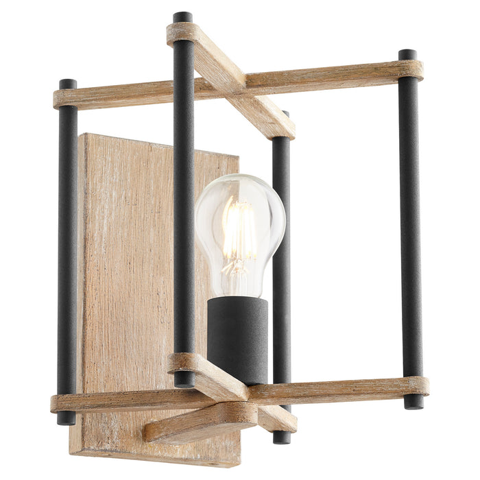 Quorum 5134-1-69 One Light Wall Mount, Textured Black w/ Weathered Oak Finish